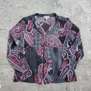 Vintage Svetlana Whimsygoth Sheer Blouse Size M 12 Black Red Paisley Long Sleeve